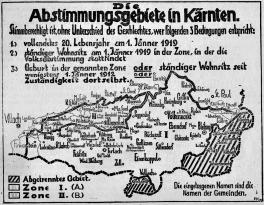 Historische Karte über die Abstimmungsgebiete in Kärnten 1920
